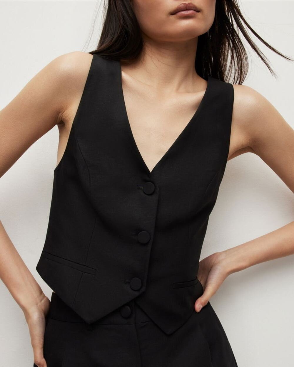 NEW All Saints Petra Waistcoat Linen Blend Vest Women's Black Size 6